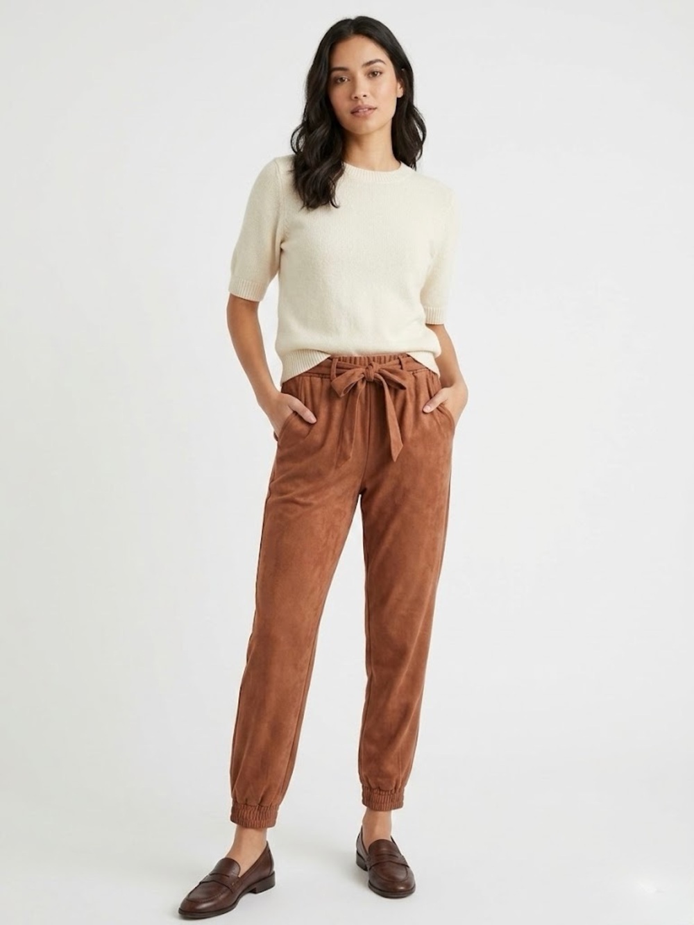 Blue Rain Brown Tie-Waist Paperbag Joggers